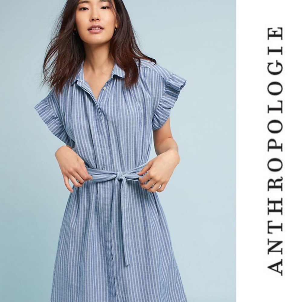 Anthropologie - Piper Flutter-Sleeve Shirt Dress